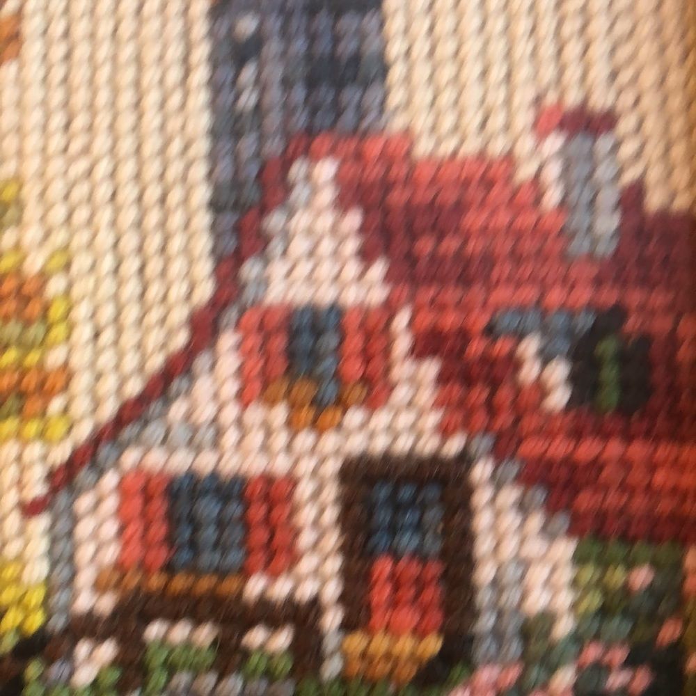 needlepoint of haystacks, farmhouse, autumn tree, silo/framed 10 1/2 x 8 1/2 - Picture 10 of 12